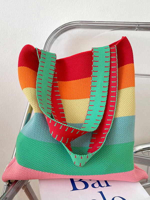 Original Weave Contrast Color Rainbow Striped Bags Accessories by migunica