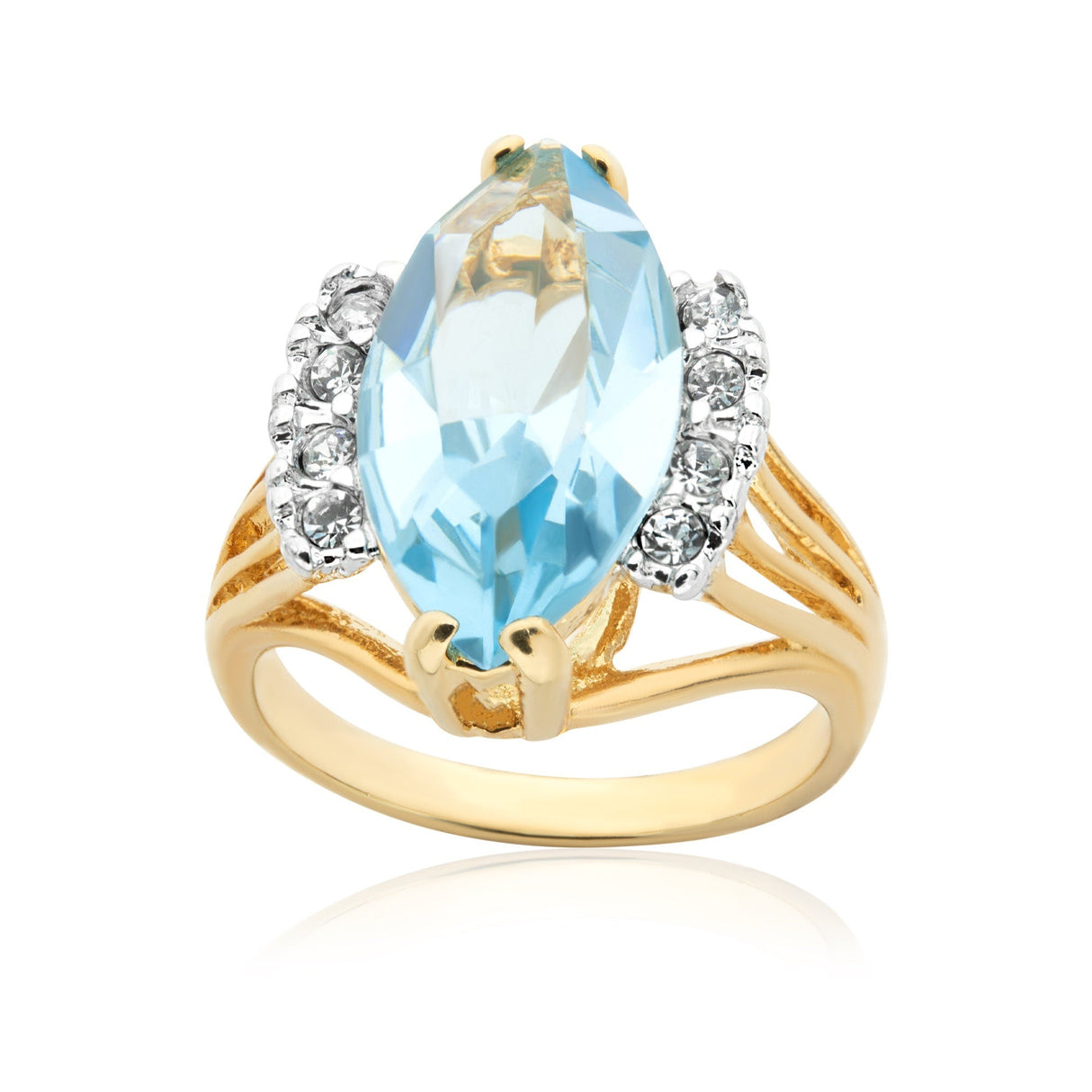 Vintage Ring Aquamarine Marquise Crystal 18k Gold Antique Womans Jewelry Handmade Rings by PVD Vintage Jewelry