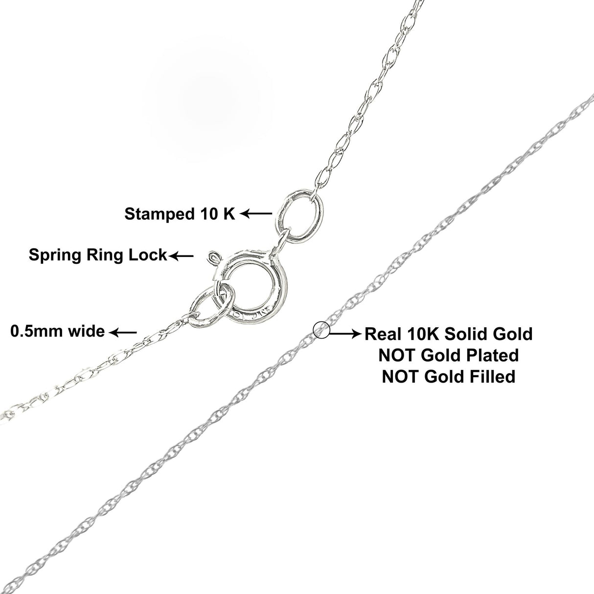 10K Gold 0.5 mm Slender & Dainty Fine Rope Chain Necklace by Infinite Jewels