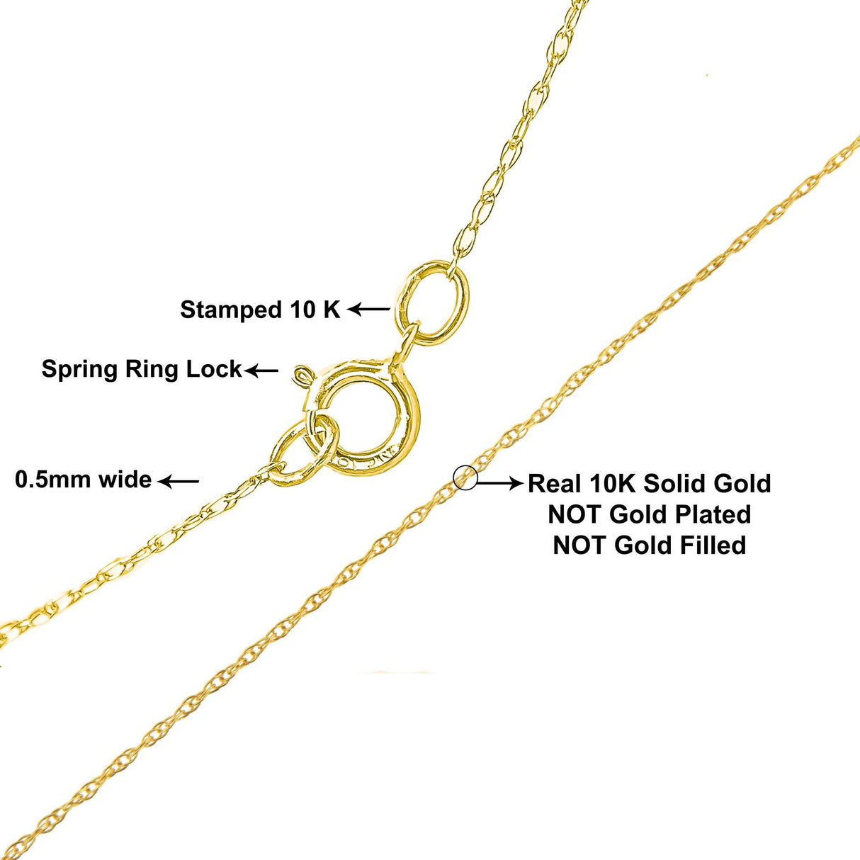 10K Gold 0.5 mm Slender & Dainty Fine Rope Chain Necklace by Infinite Jewels