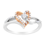 10K Rose Gold Plated .925 Sterling Silver 1/5 Cttw Diamond Two Tone Open Heart Promise or Fashion Ring (I-J Color, I2-I3 Clarity) by Infinite Jewels