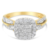 10K Yellow Gold 1.0 Cttw Diamond Composite Cushion-Shape Halo 3-Band-Look Engagement Ring (H-I Color, SI1-SI2 Clarity) by Infinite Jewels