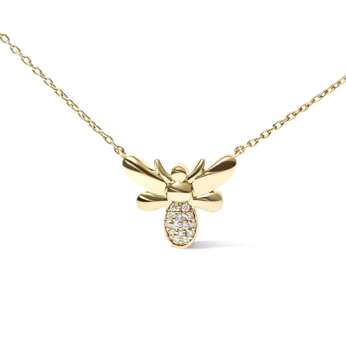 10K Yellow Gold Diamond Accented Bumble Bee Pendant 18" Inch Necklace (H-I Color, I1-I2 Clarity) by Haus of Brilliance