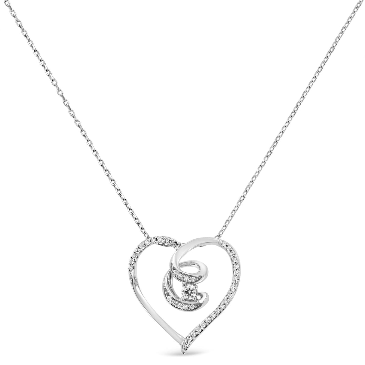 .925 Sterling Silver 1/4 Cttw Brilliant-Cut Diamond Open Heart Twisted Awareness Ribbon 18" Pendant Necklace (H-I Color, I1-I2 Clarity) by Haus of Brilliance