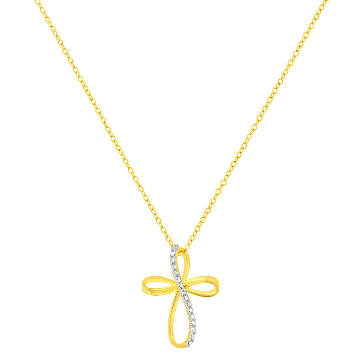 .925 Sterling Silver Diamond Accent Cross Ribbon 18" Pendant Necklace (I-J Color, I2-I3 Clarity) by Infinite Jewels