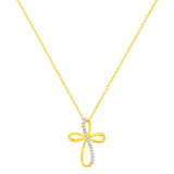 .925 Sterling Silver Diamond Accent Cross Ribbon 18" Pendant Necklace (I-J Color, I2-I3 Clarity) by Infinite Jewels