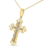 10K Yellow Flashed .925 Sterling Silver 1/4 Cttw Champagne Diamond Filigree Cross Pendant Necklace (K-L Color, I1-I2 Clarity) - 18" by Infinite Jewels