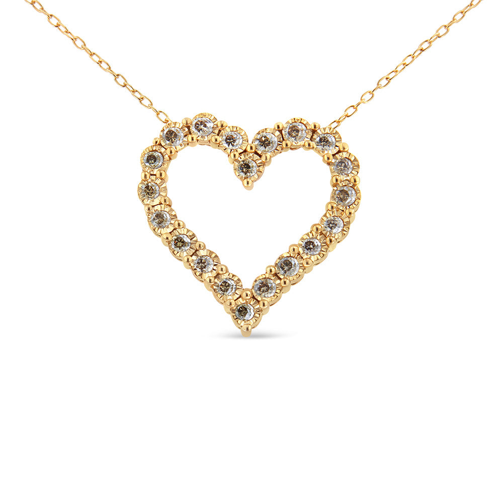 10K Yellow Gold Flashed .925 Sterling Silver 1/2 Cttw Champagne Diamond Miracle Plate Heart Pendant Necklace (K-L Color, I1-I2 Clarity) - 18" by Infinite Jewels