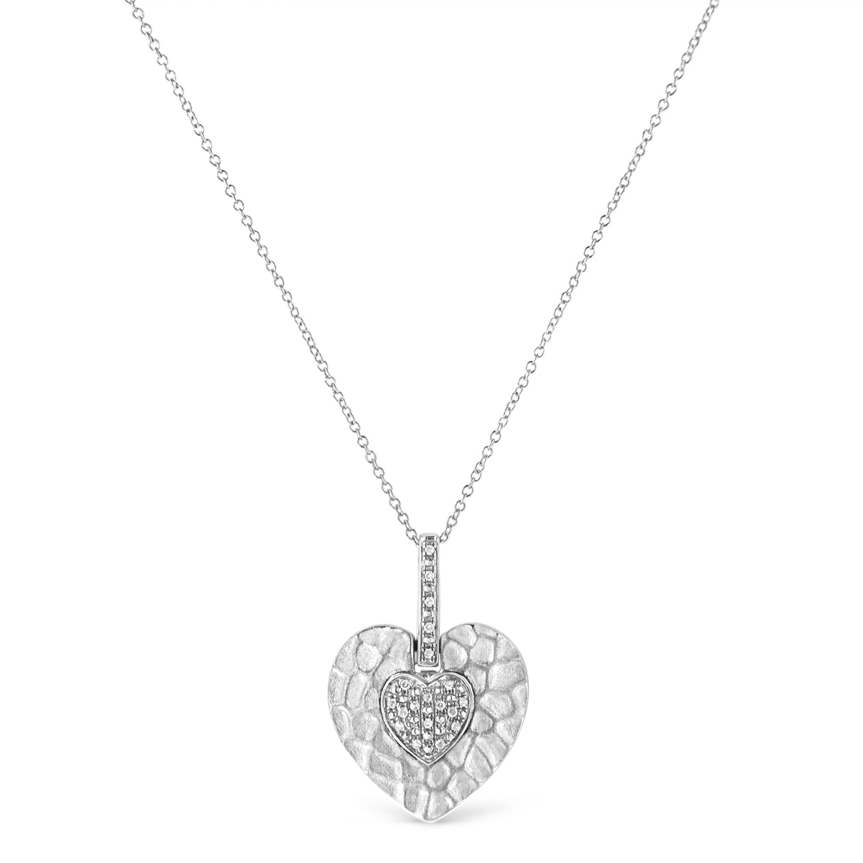 .925 Sterling Silver Pave-Set Diamond Accent Heart Shape 18" Pendant Necklace (I-J Color, I1-I2 Clarity) by Haus of Brilliance