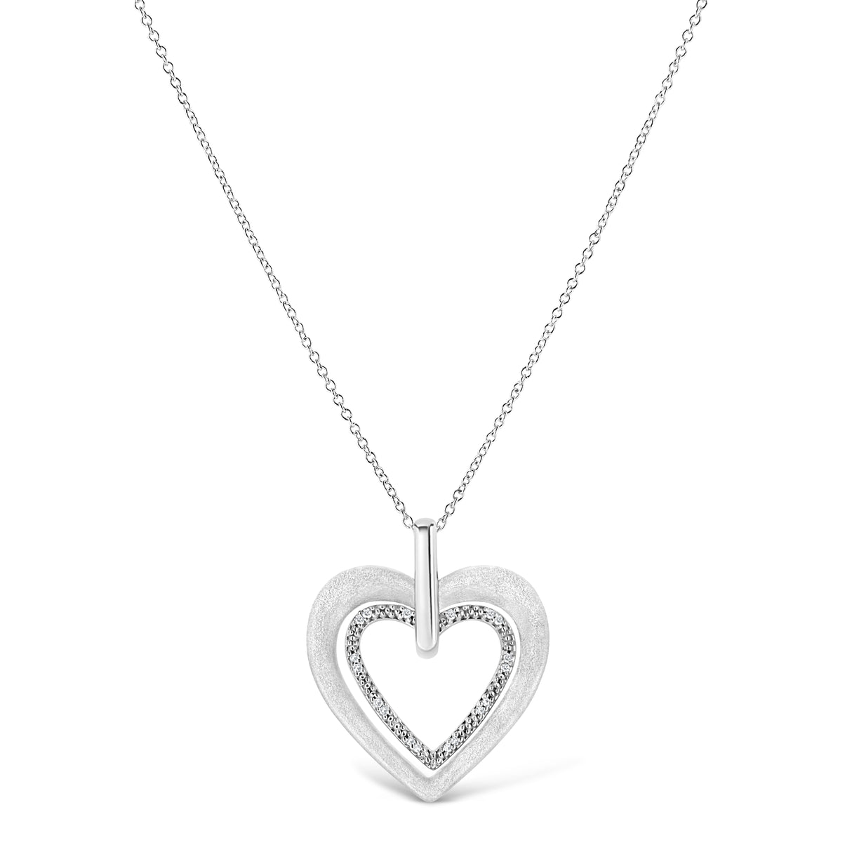 .925 Sterling Silver Prong-Set Diamond Accent Double Heart 18" Pendant Necklace (I-J Color, I1-I2 Clarity) by Haus of Brilliance