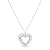 .925 Sterling Silver Prong-Set Diamond Accent Double Heart 18" Pendant Necklace (I-J Color, I1-I2 Clarity) by Haus of Brilliance