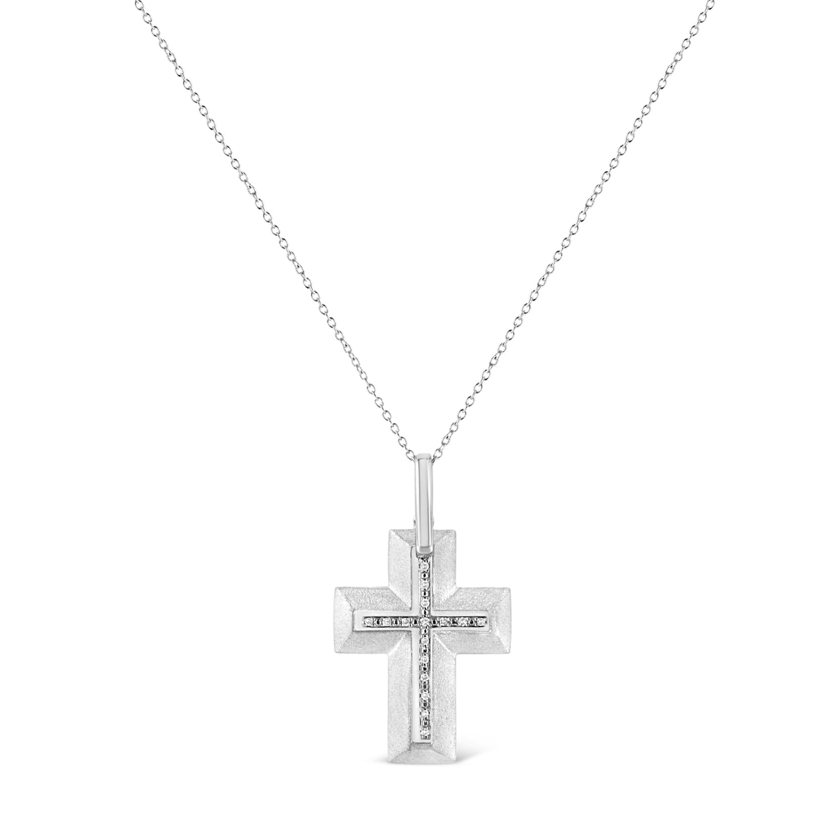 .925 Sterling Silver Prong-Set Diamond Accent Bold Cross 18" Pendant Necklace (I-J Color, I1-I2 Clarity) by Haus of Brilliance