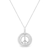 Matte Finish .925 Sterling Silver Diamond Accent Dancing Peace Sign 18" Pendant Necklace (I-J Color, I1-I2 Clarity) by Haus of Brilliance