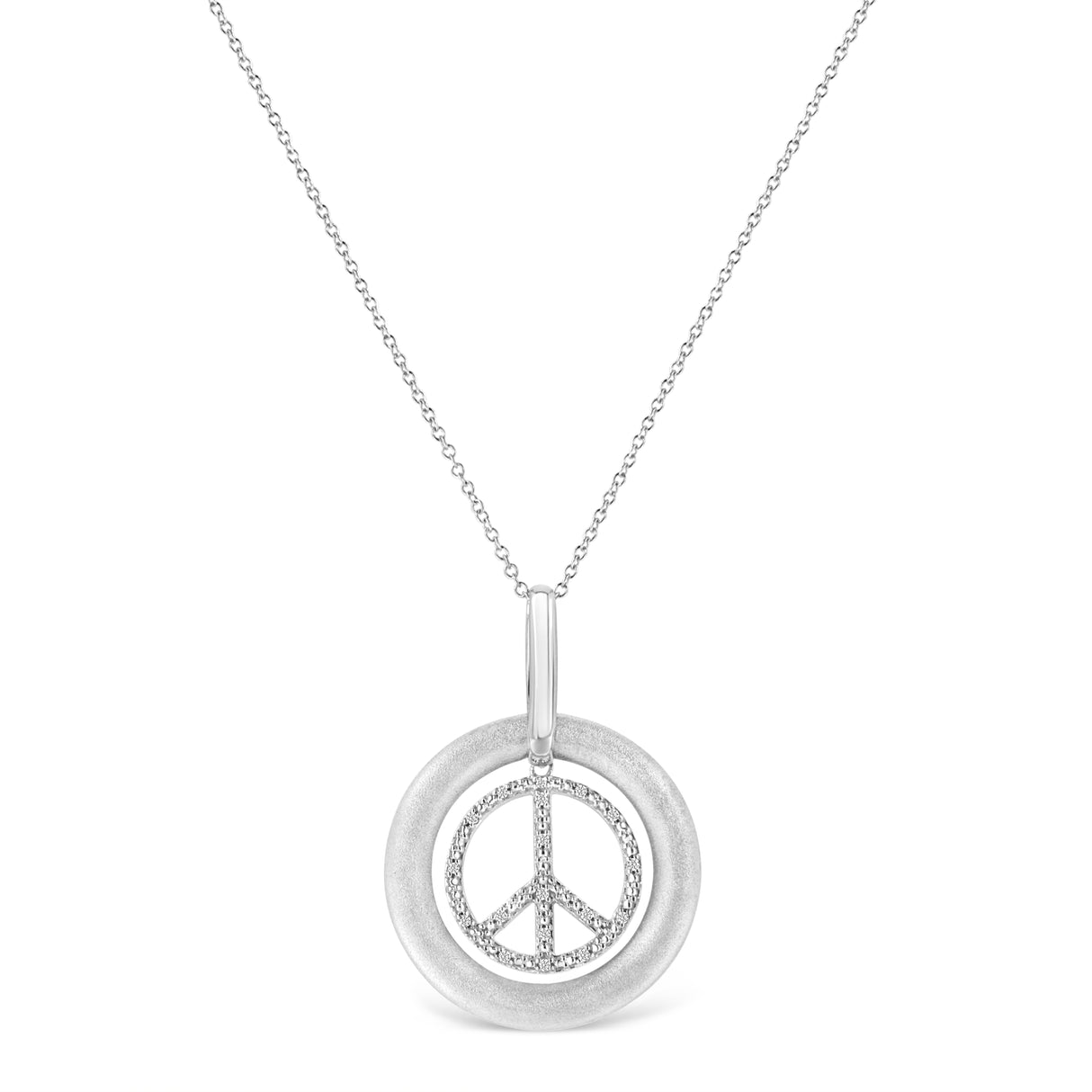 Matte Finish .925 Sterling Silver Diamond Accent Dancing Peace Sign 18" Pendant Necklace (I-J Color, I1-I2 Clarity) by Infinite Jewels