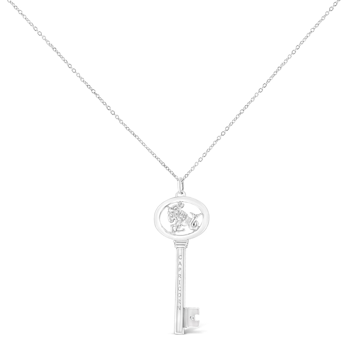 .925 Sterling Silver Diamond Accent Zodiac Key 18" Pendant Necklace (K-L Color, I1-I2 Clarity) by Haus of Brilliance