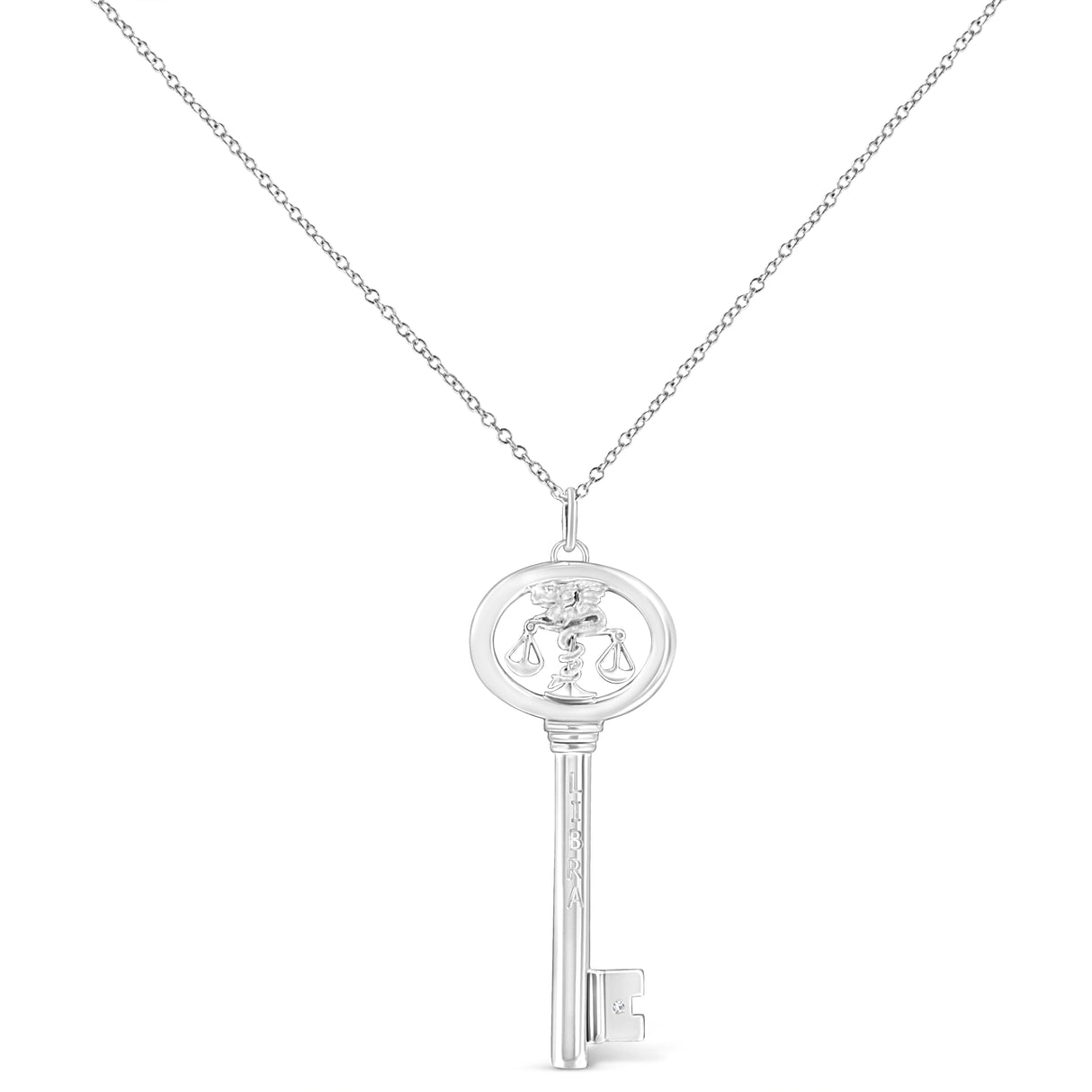 .925 Sterling Silver Diamond Accent Zodiac Key 18" Pendant Necklace (K-L Color, I1-I2 Clarity) by Haus of Brilliance