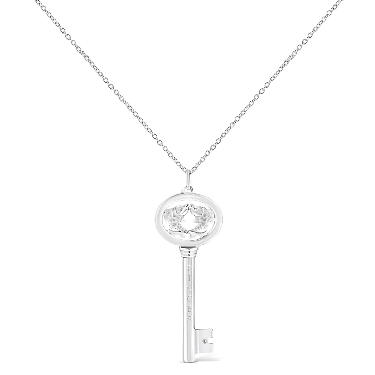 .925 Sterling Silver Diamond Accent Zodiac Key 18" Pendant Necklace (K-L Color, I1-I2 Clarity) by Haus of Brilliance