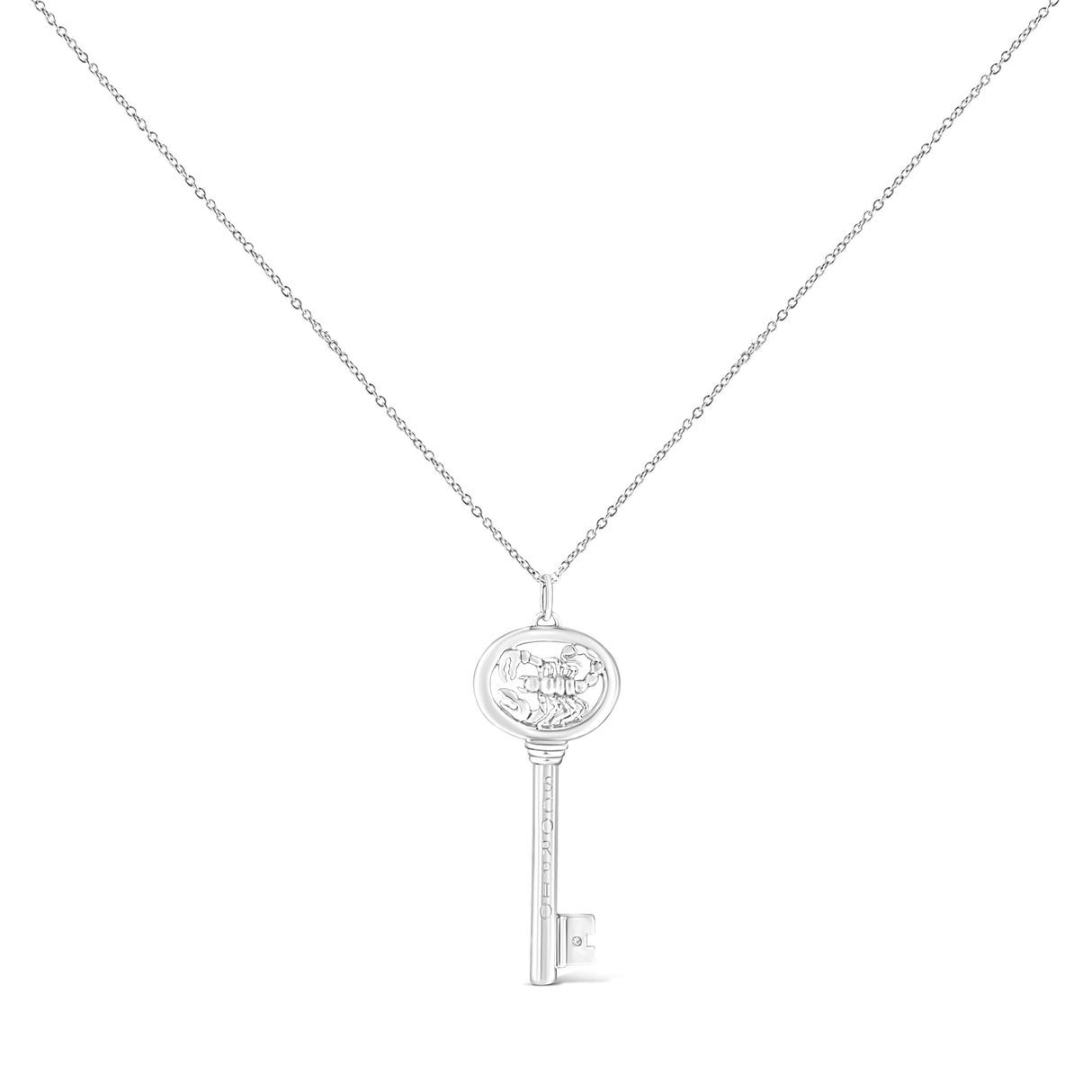 .925 Sterling Silver Diamond Accent Zodiac Key 18" Pendant Necklace (K-L Color, I1-I2 Clarity) by Infinite Jewels