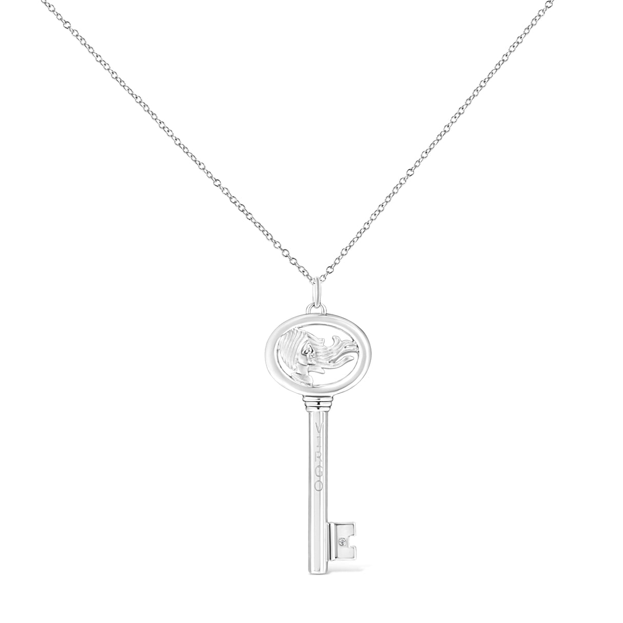 .925 Sterling Silver Diamond Accent Zodiac Key 18" Pendant Necklace (K-L Color, I1-I2 Clarity) by Haus of Brilliance