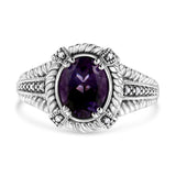 .925 Sterling Silver Prong Set Natural Oval Shape 9X7 MM Purple Amethyst Solitaire and Diamond Accent Ring (I-J Color, I1-I2 Clarity) by Haus of Brilliance