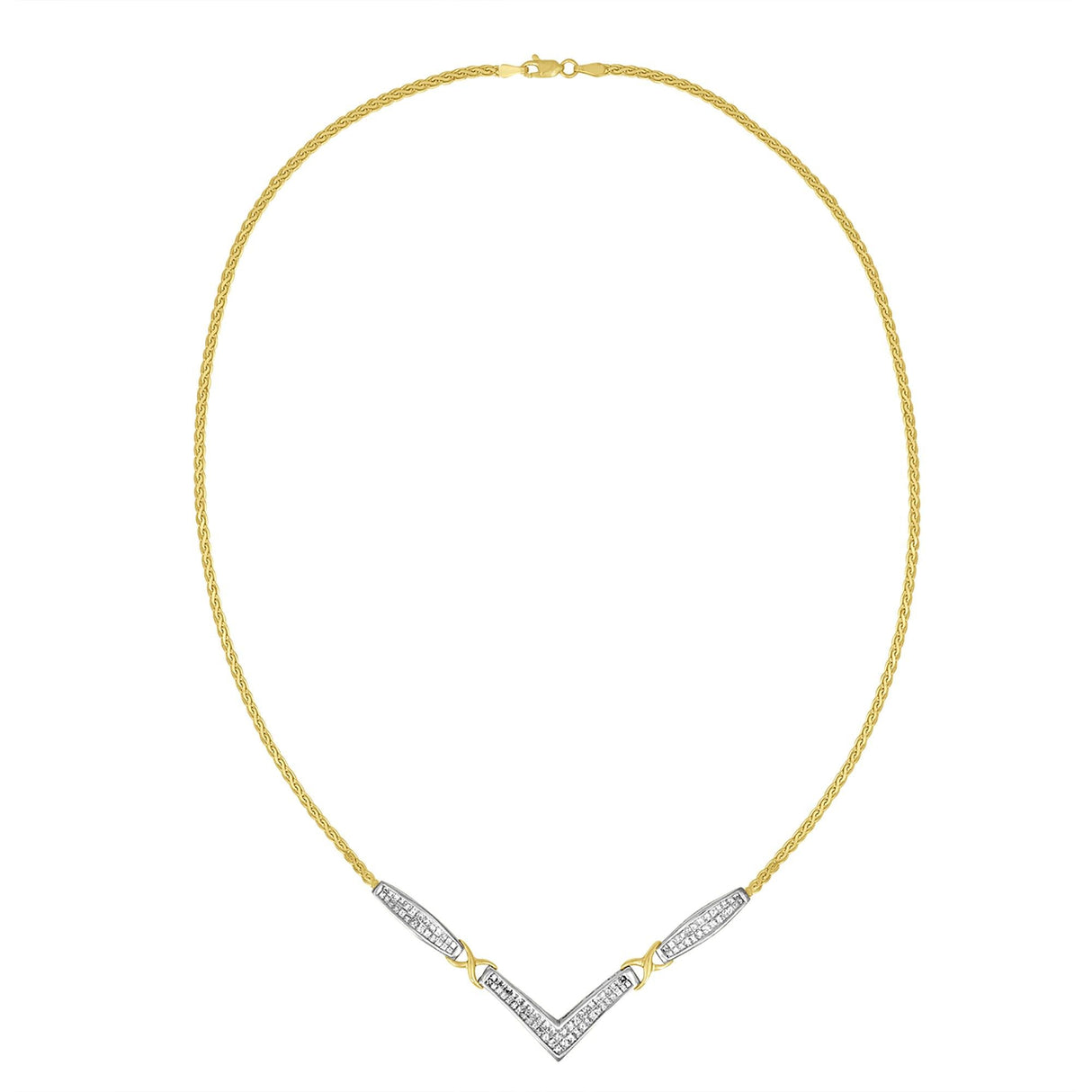 14K Yellow and White Gold 2.0 Cttw Princess Cut Diamond Flared and X-Station V Shaped 18” Franco Chain Statement Necklace (H-I Color, SI2-I1 Clarity) by Infinite Jewels