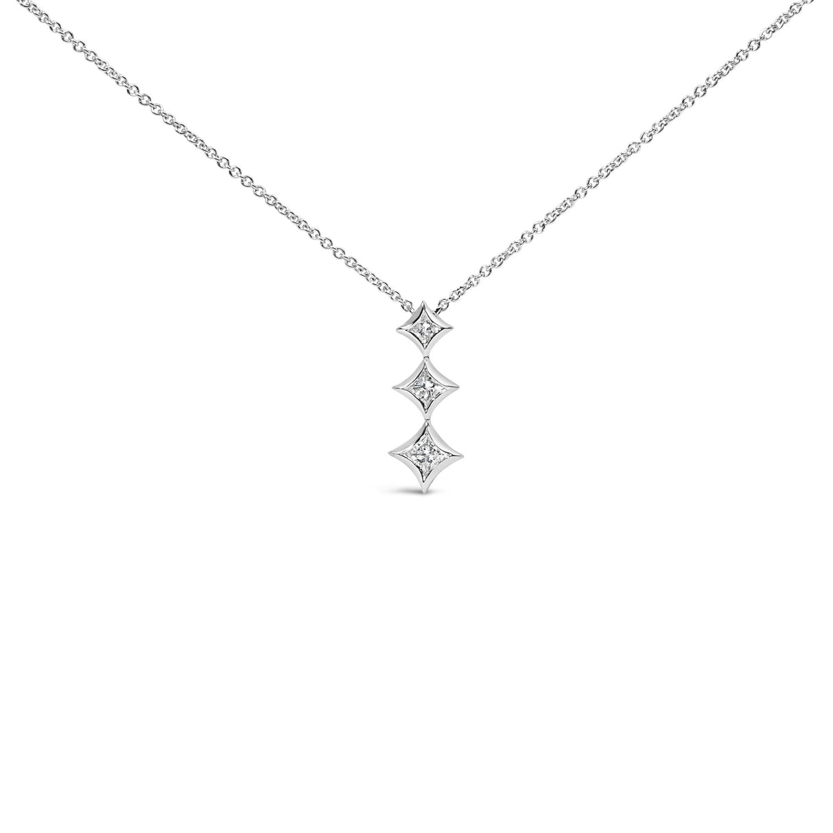 10K Gold 1/5 Cttw Princess Cut Diamond 3 Stone Drop 18" Pendant Necklace (H-I Color, SI2-I1 Clarity) by Haus of Brilliance