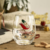 Crystal Christmas Santa's Sleigh Wine & Water Glasses - Set of 2, 17.5oz - Xmas Diamond Merry Christmas Santa Holiday Festive Theme Stemless Glass - New Year Holiday Gifts for Men Women Friend Family by The Wine Savant