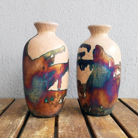 2 Pack Koban Ceramic Raku Vases with Water Tube by RAAQUU