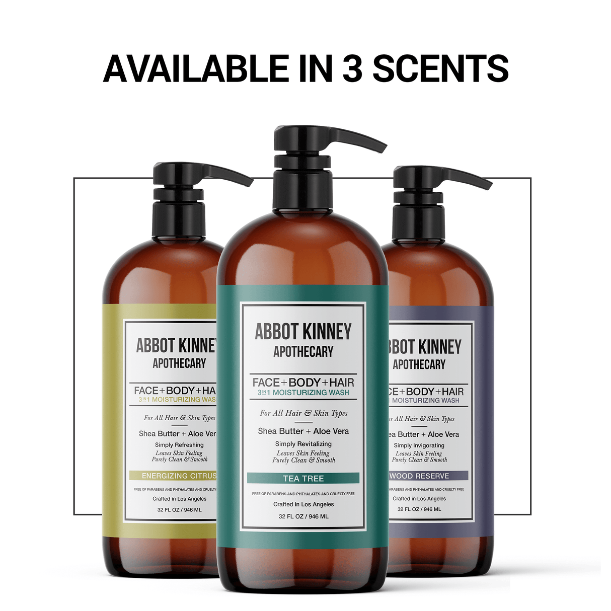 2 PACK - Men's 3-in-1 Moisturizing Shampoo, Conditioner, and Body Wash - Energizing Citrus 32oz by Abbot Kinney Apothecary by  Los Angeles Brands