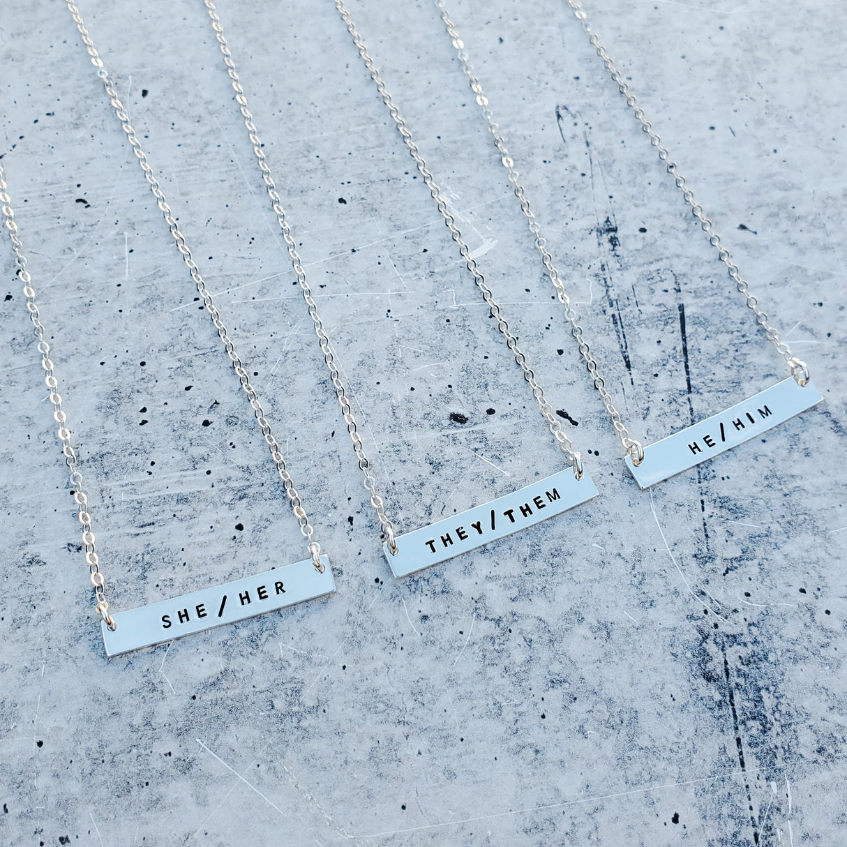 THEY/THEM Pronoun Bar Necklace by Salt and Sparkle