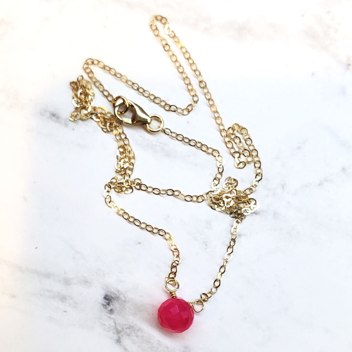 Tiny Hot Pink Chalcedony Gold Filled Necklace by Alexa Martha Designs