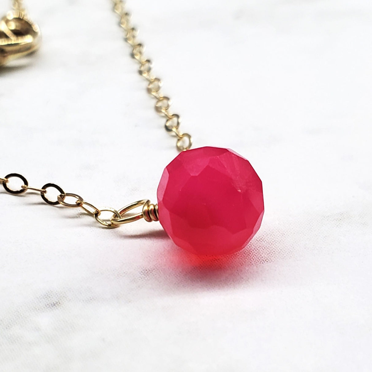 Tiny Hot Pink Chalcedony Gold Filled Necklace by Alexa Martha Designs