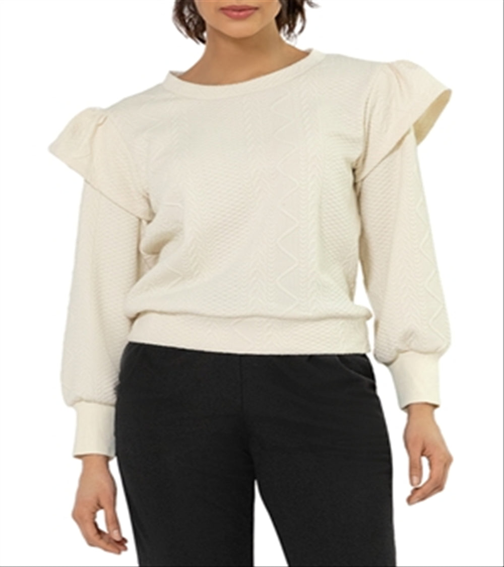 Leota Women's Ashley Ruffle Shoulder Sweatshirt White Size Small by Steals