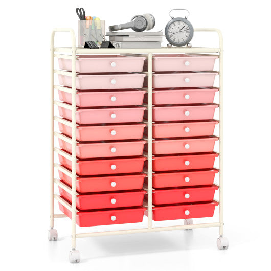 20 Drawers Rolling Storage Cart Studio Organizer-Gradient Pink