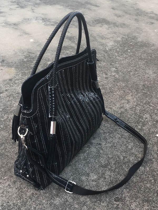 Split-joint Striped Shoulder Sling Leather Bag by migunica