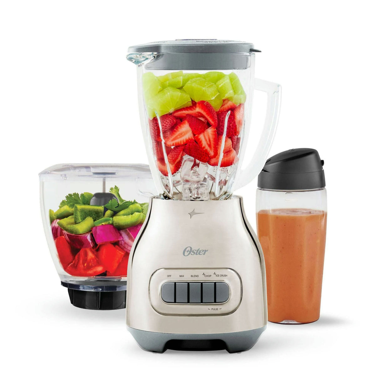 Oster Chrome Blender With Food Processor And To-Go Jar - White