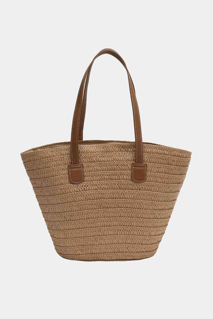 Leather Handle Straw Tote Bag by Coco Charli