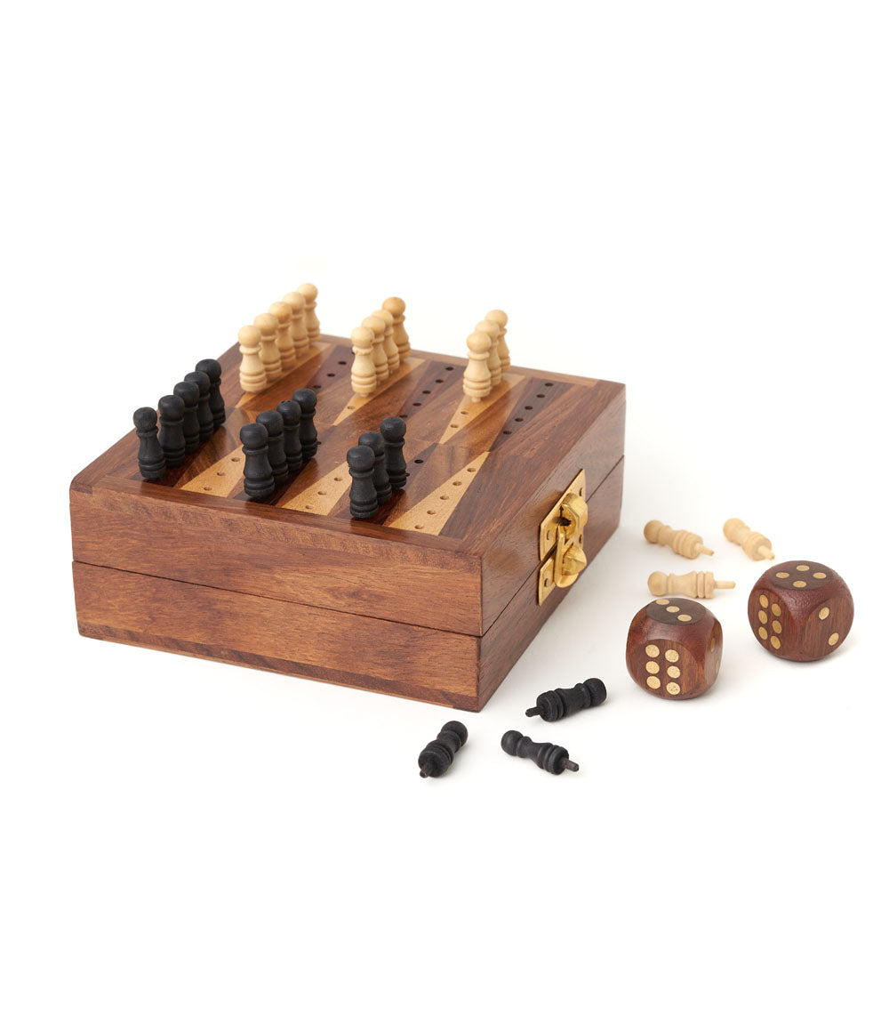 Mini Backgammon Travel Game Set - Handcrafted Wood by Matr Boomie