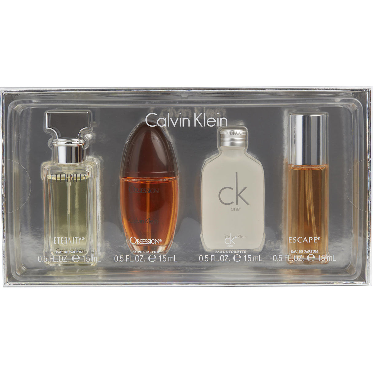 CALVIN KLEIN VARIETY by Calvin Klein - 4 PIECE WOMENS MINI VARIETY WITH ETERNITY & ESCAPE & OBSESSION & CK ONE AND ALL ARE 0.5 OZ - Women