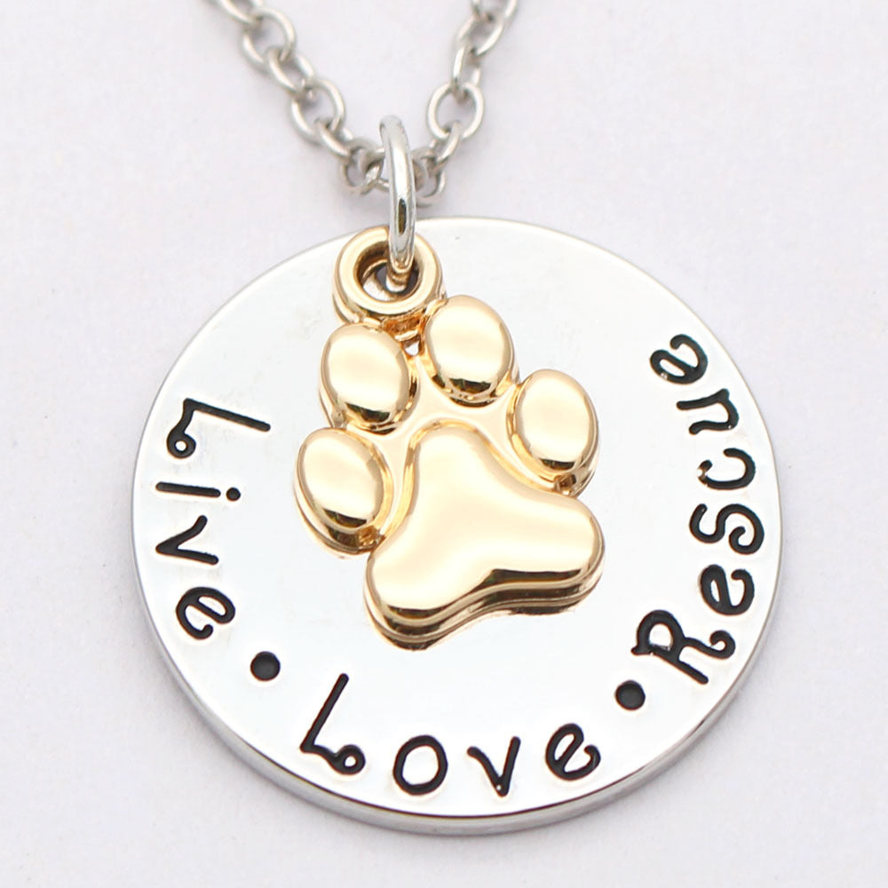 Pet Lover Dog Paw Necklace or Keychain "Live · Love · Rescue" by Furr Baby Gifts