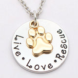 Pet Lover Dog Paw Necklace or Keychain "Live · Love · Rescue" by Furr Baby Gifts