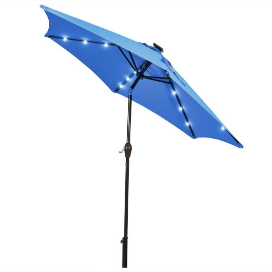 9 Feet Solar LED Lighted Patio Market Umbrella Tilt Adjustment Crank Lift-Blue