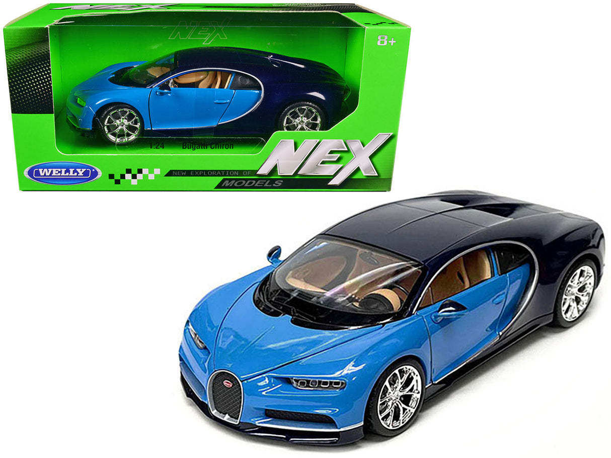 Bugatti Chiron Blue and Dark Blue Two-Tone "NEX Models" Series 1/24 Diecast Model Car by Welly