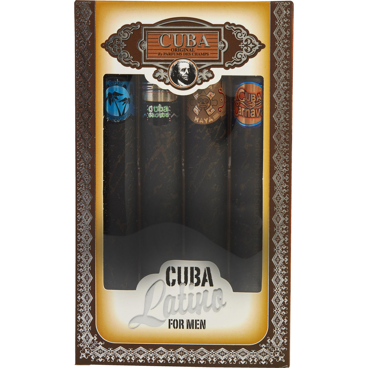 CUBA LATINO VARIETY by Cuba - 4 PIECE MINI VARIETY WITH CUBA COPACABANA & CARNAVAL & CACTUS & MAYA & ALL ARE EDT SPRAY 1.17 OZ - Men