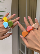 Geometric Heart Shape Solid Color Rings Accessories by migunica