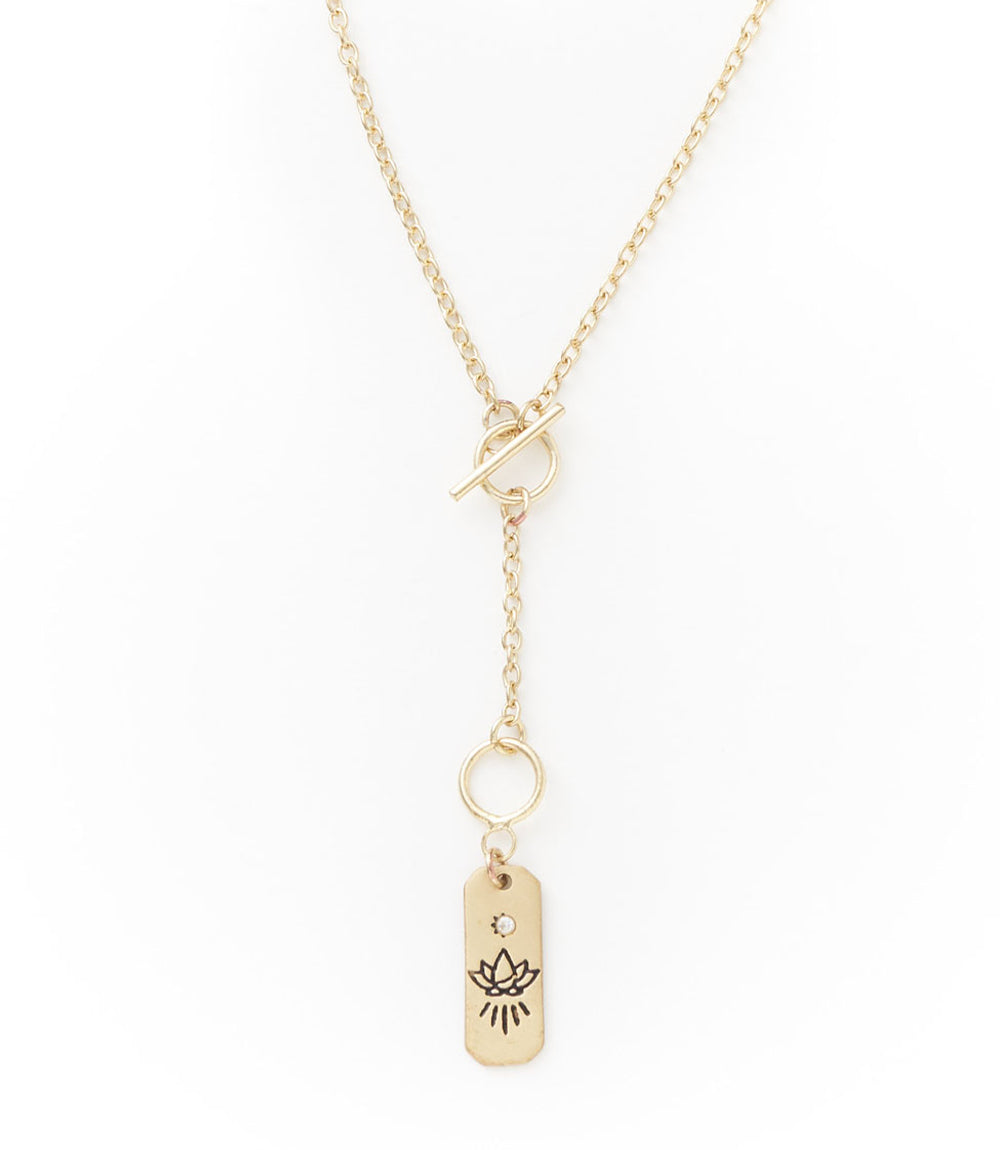 Ruchi Lotus Charm Gold Dainty Drop Lariat Necklace by Matr Boomie