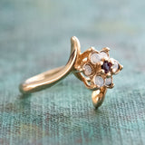 Vintage 1970's Amethyst Crystal and Genuine Pinfire Opal Ring 18kt Yellow Gold Electroplated Ring by PVD Vintage Jewelry