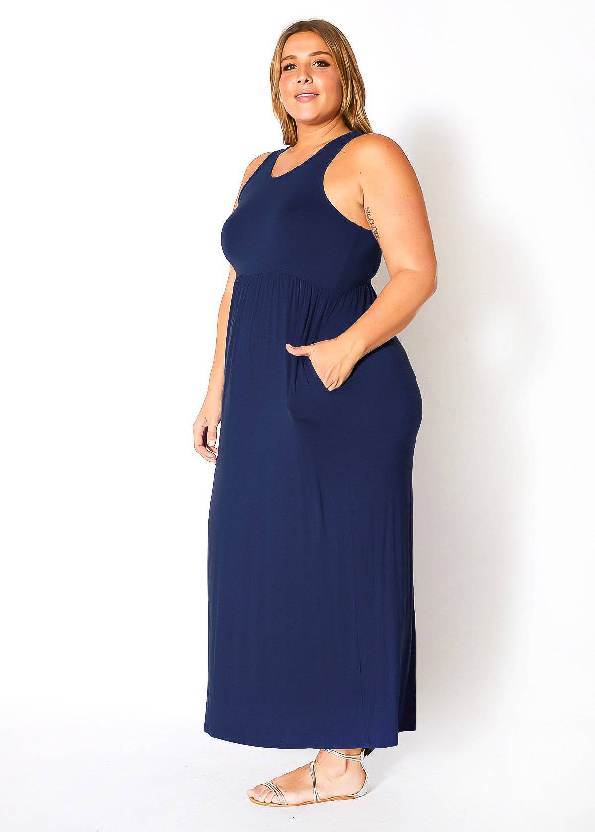 Plus Size Womens Sleeveless Pleated Maxi Dress by Shop at Konus