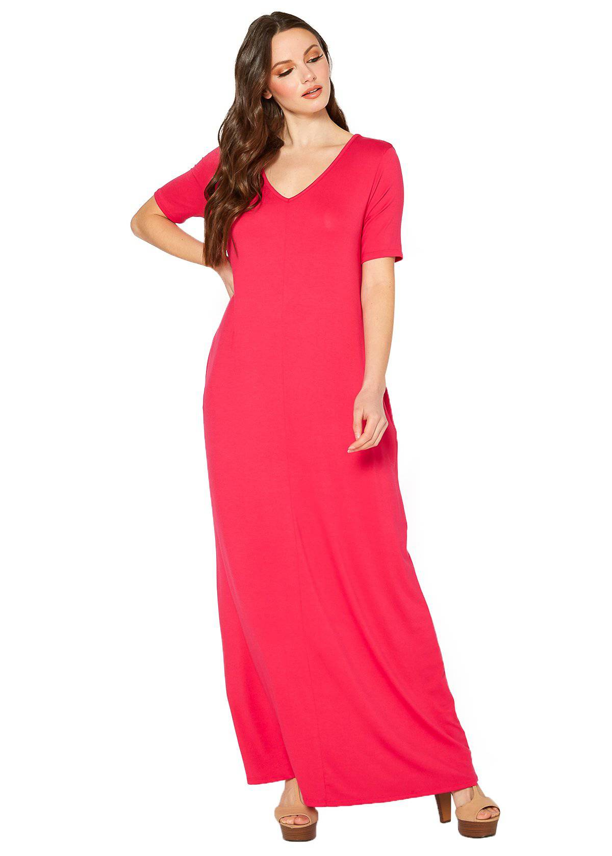 V-neck Short Sleeve Maxi Dress With Pockets by Shop at Konus