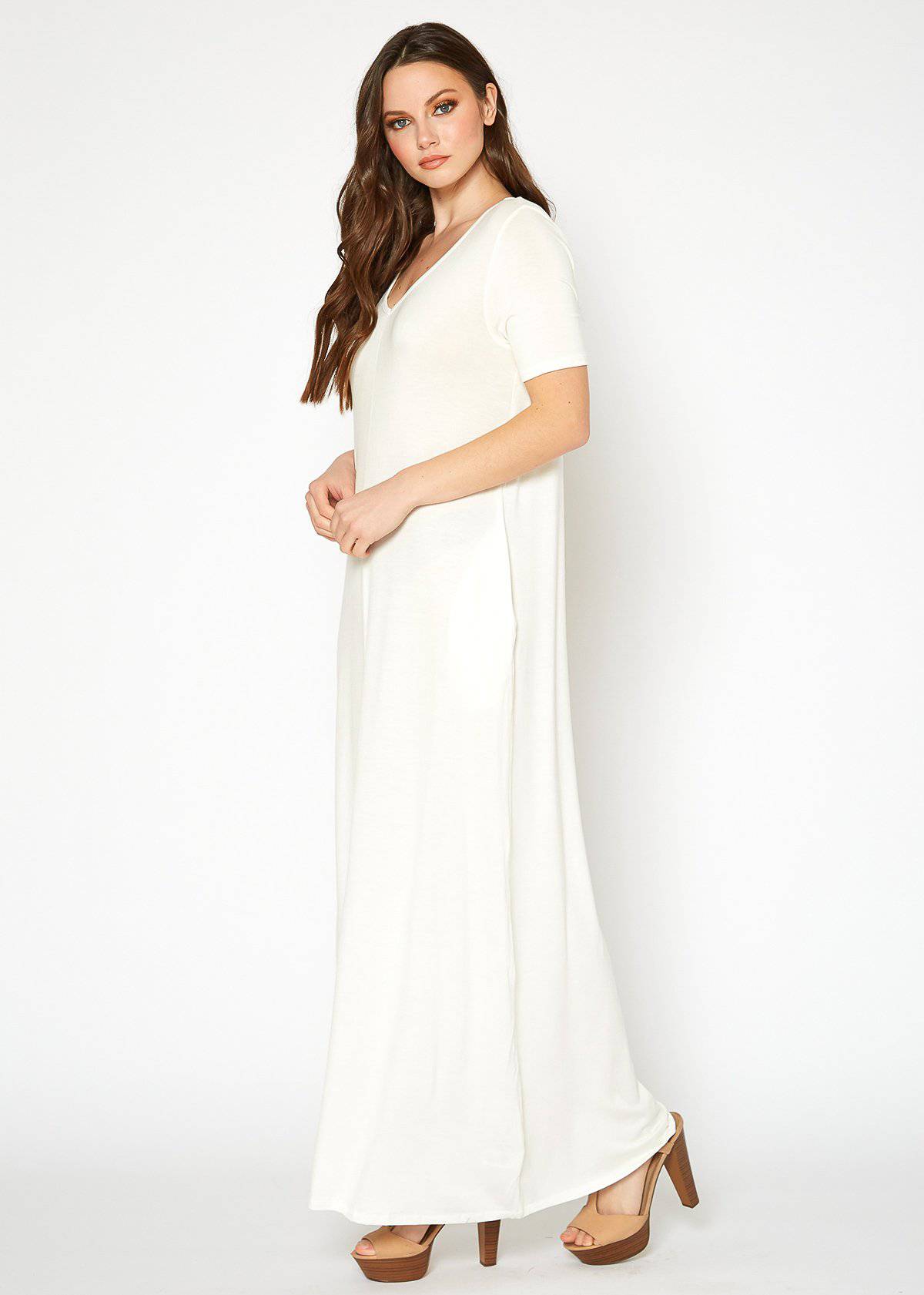 V-neck Short Sleeve Maxi Dress With Pockets by Shop at Konus